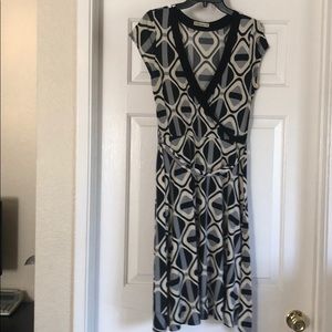 Black gray and cream colored geometric dress